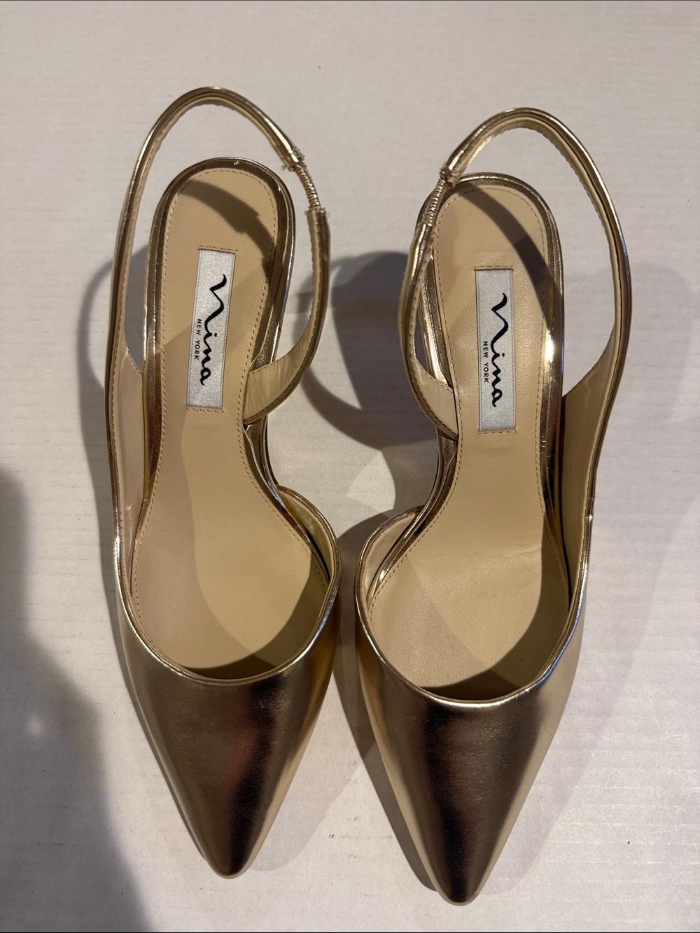 Nina Metallic Gold Pointed Slingback Heels